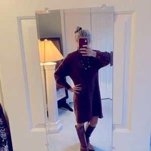 Old Navy oversized sweater dress in saddle brown. SO cute with boots!